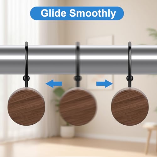 Shower Curtain Hooks, Decorative Shower Curtain Rings for Shower Curtain, Imitation Wood Grain Resin Shower Curtain Hangers, 12PCS Waterptoof Shower Hooks for Bathroom, Bedroom, Plant Hanger (Black) - color: Black