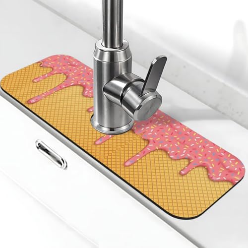Ice Cream Waffle Cherry Flavor Yummy Summer Dessert 15" X 5.5" Kitchen Sink Splash Guard Faucet Faucet Guard Draining Mat Sink Splash Guard Faucet Kitchen Bathroom - color: Ice Cream Waffle Cherry Flavor Yummy Summer Dessert