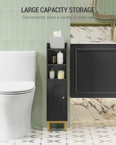 Hzuaneri Bathroom Storage Cabinet, Small Corner Floor Cabinet with Door and Shelves, Narrow Toilet Paper Holder, Bathroom Organizer with Adjustable Shelf, for Small Spaces, Black BC08206X - color: Black, size: 7.9"D x 7.9"W x 32.7"H