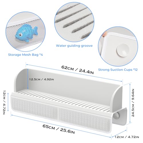 Splash Guard for Bathtub,Kids Bath Toy Tray Caddy Holder, Silicone, Gray | Bath Toy Storage Bag,Guard for Bathtub with Mesh Bathtub Toy Storage,Super Adsorption - Extended Design for Splash Protection