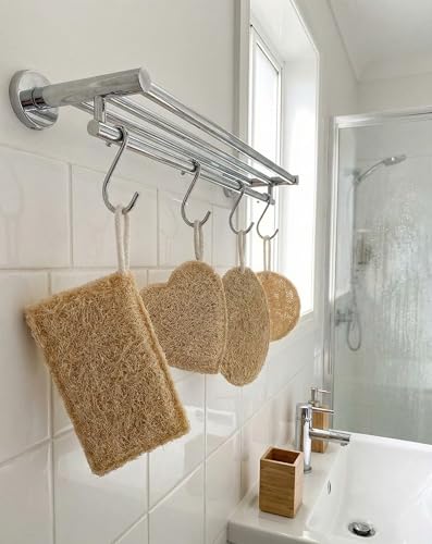 MIMPER 100% Natural Loofah Body Scrubber Sponge Set of 4 for Body Exfoliation | Eco-Friendly Biodegradable Bath Scrubber Shower & Spa Use – Plastic-Free | Heart, Oval, Rectangle & Round Shapes For All