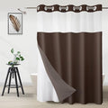 No Hook Shower Curtain with Snap in Liner, Ombre Dark Brown Shower Curtains and Liner Set, Hotel Fabric Bath Curtain for Bathroom, Mesh Top Window Waterproof Washable, 71" x 74" - color: Ombre Dark Brown, size: 71"W x 74"L (Pack of 1)