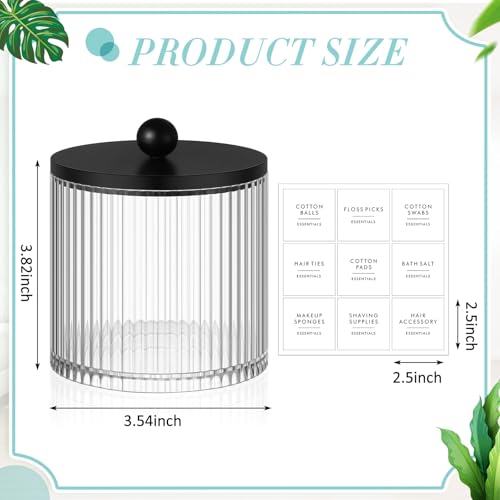 Yaomiao 6 Pcs Ribbed Bathroom Canisters Apothecary Jars with Black Bamboo Lids and Label Stickers, 18 oz Plastic Canister with Fluted Design for Cotton Ball, Swab, Floss Picks House Storage - color: Black