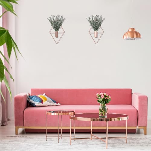 Jexine 4 Pcs Hanging Planters with Artificial Eucalyptus Metal Hanging Vase Indoor Plants Holder Modern Geometric Boho Bathroom Wall Decor for Living Room Home Office (Eucalyptus,Rose Gold) - color: Rose Gold, size: Eucalyptus