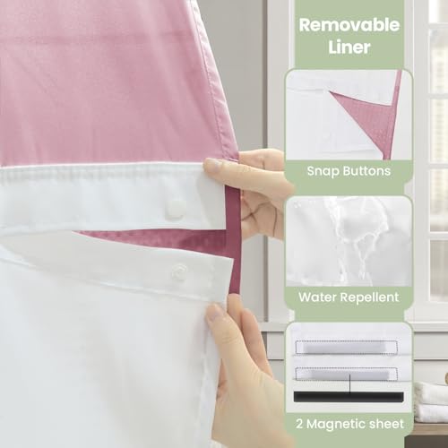Inhousolu No Hook Shower Curtain with Snap-in Fabric Liner, Waffle Weave 230 GSM Polyester, Weighted Hem, Water Repellent Washable, Mesh Top Window 72" W x 72" L Pink - color: Pink, size: 72"W x 72"L (Pack of 1)