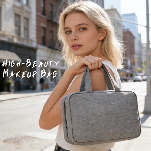 Travel Makeup Bag, Large Capacity Women's Makeup Bag, Waterproof Portable Four-Fold Travel Storage Box, Layered Mesh Toiletries Bag, Suitable for Daily Use, Business Travel, Tourism, etc. (Grey)