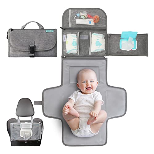 Kopi Baby Portable Diaper Changing Pad - Baby Diaper Changer Travel Bag with Wipes Pocket, Smart Design Portable Changing Mat, Infant Travel Station Kit, Gift for Newborn Girl & Boy - Grey, Premium - color: Grey, size: Premium