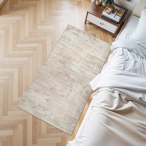 YOUFORTONG Washable Runner Rug 2x4 - Indoor Kitchen Entryway Rugs with Non Slip Backing Low Pile Carpet for Bedroom Stain Resistant Modern Abstract Home Decor Floor Mat Ideal for Pet Owners 2X4 Beige - color: Beige, size: 2' x 4' (Runner)