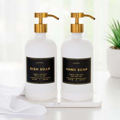 Soap Dispenser Pump | Stainless Steel Replacement | Durable, Rustproof | for Glass & Plastic Bottles with 28mm 28/400 Thread - 2 Pack (Brushed Gold) - color: Brushed Gold