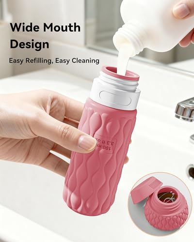 Silicone Travel Bottles for Toiletries 8 Pack Travel Size Toiletries 3.4 oz 1.7 oz, Leakproof Squeeze Travel Size Containers Refillable Cosmetic Jars Set for Shampoo, Conditioner, Creams - color: Sweet Ripple-3.4oz/1.7oz