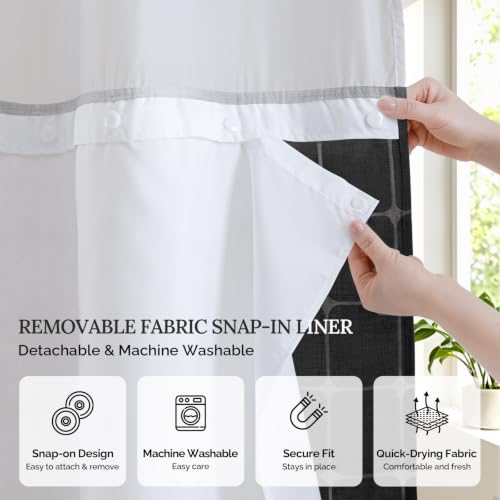 Farmhouse Shower Curtain with Snap-in Liner, No Hooks Needed Fabric Shower Curtains with Tassels for Rustic Bathroom Decor, with Window,with Magnets,Water Repellent&Machine Washable,Black,71x74Inch - color: Black-window, size: 71"W x 74"L (Pack of 1)