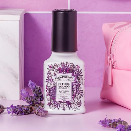 Poo-Pourri Before-You-Go Toilet Spray, Lavender Vanilla, 4 Fl Oz, Up to 200 Uses, Bathroom Odor Deodorizer, Plant-Based with Essential Oils, for Home or Work, Lavender, Vanilla and Citrus Scent - size: 4 Fl Oz (Pack of 1)