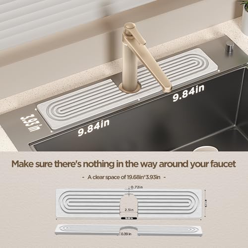 Faucet Mat for Kitchen Sink, Diatomite Stone Drying Sink Protectors, Bathroom Faucet Splash Guard, Quick Dry Water Absorbing, Non-Slip Stone Tray for Kitchen Counter, White, 20" x 3.9" - color: White, size: 20" x 3.9"