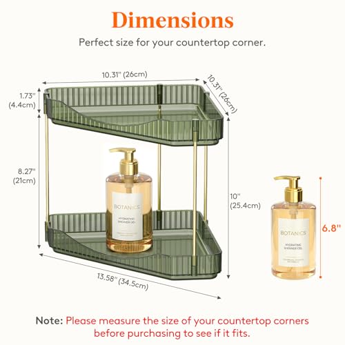 Lifewit 2-Tier Corner Bathroom Counter Organizer, Plastic Makeup Skincare Organizers Storage Countertop, Large Sink Cosmetic Perfume Shelf for Bedroom, Dresser, Kitchen, Vanity, Green, 25 cm/10inch(H) - color: Green, size: 2 Tier