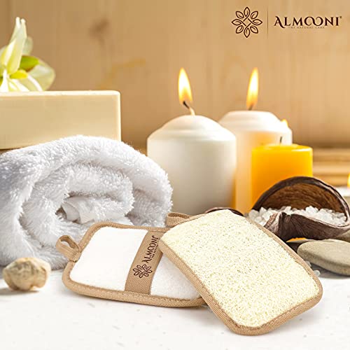 Almooni Premium Egyptian Exfoliating Loofah Pad Body Scrubber - Rectangular loofa Shape - Made with Natural Egyptian Shower lufa Sponge that Gets You Clean, Not Just Spreading Soap (2 Pack) - style: Rectangular loofa Shape