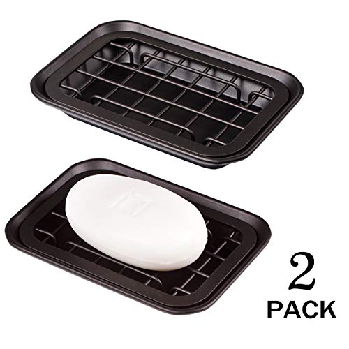 Kitchen and Bathroom Soap Dish Tray - Metal 2-Piece Soap Dish Tray with Drainage Grid and Holder for Kitchen Sink Countertops to Store Soap, Sponges, Scrubbers - Rust Resistant - 2 Pack (Bronze) - color: Bronze