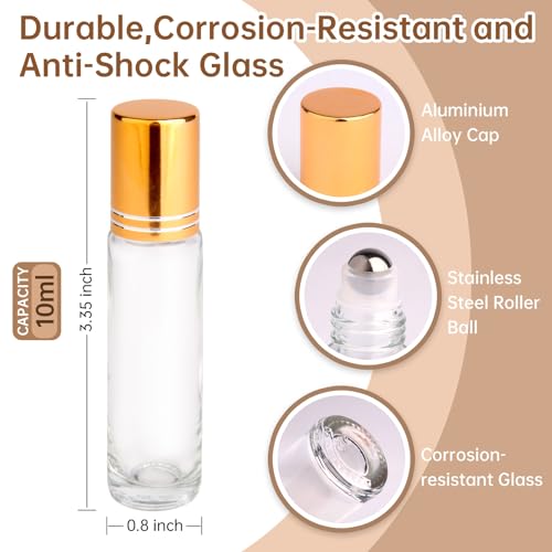 inice 10ml Roller Bottles for Essential Oils Thick Clear Glass Roll on Bottle Applicator Stainless Steel Ball Metal Cap Daily Care (Clear Rolelr Bottles) - color: 4 PACK Clear Rolelr Bottles