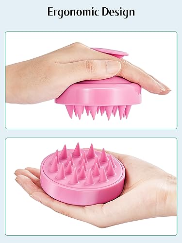 HEETA Scalp Massager Hair Growth 2-Pack, Soft Silicone Scalp Scrubber Shampoo Brush for Exfoliation Dandruff Removal Head Massage Stress Relax, Wet & Dry Use for Women Men Thick Thin Curly Hair Care - color: 01- Pink & Green