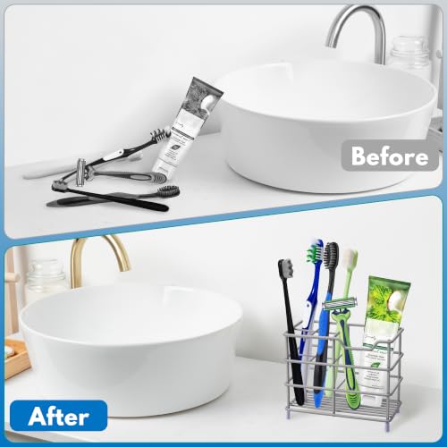 Urbanstrive 304 Stainless Steel Bathroom Toothbrush Holder Toothpaste Holder Stand Bathroom Accessories Organizer (Grey, Small) - color: Grey, size: Small
