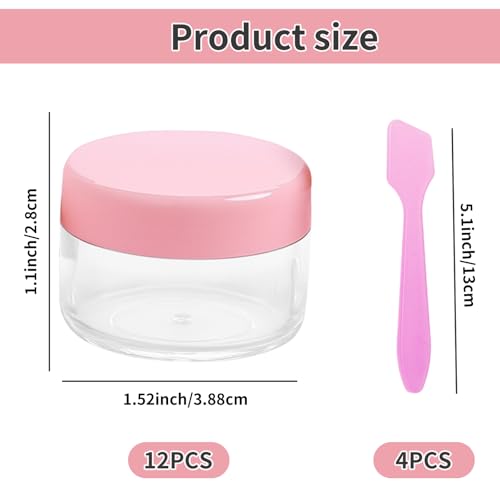 12 Pcs 15ml/0.5oz Small Travel Containers, 4 Pcs Makeup Spatula, Clear Plastic Cosmetic Jar Refillable Roun for Lotion Cream Products Sample Bottles, Plastic with Screw on Lid Container (pink) - color: pink