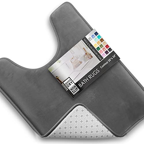 Clara Clark Bathroom Rugs, Velvet Memory Foam Bath Mat, Non-Slip, Machine Washable Bath Rugs - Dries Quickly, Ultra Soft Plush Bath Mats for Bathroom, 20 x 24, Grey - color: Dark Grey, style: Contour