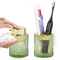 2pcs Glass Bathroom Accessories, Green Bathroom Set, Toothbrush Holder and Soap Dispenser, Gold Soap and Toothbrush Holder Set for Vanity Countertop Decor