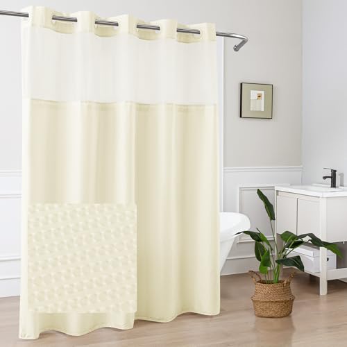 Mrs Awesome No Hook Shower Curtain with Snap-in Liner Less Time On/Off, Embossed Waffle-Look Textured Fabric Shower Curtain for Bathroom, Soft & Lightweight, 71x74, Cream - color: Cream, size: 71"W x 74"L (Pack of 1)