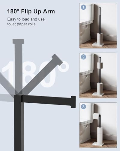 Free Standing Toilet Paper Holder Stand Matte Black SUS 304 Stainless Steel Rustproof 22 Inch Rotating Bathroom Tissue Roll Holder for 4 Rolls with Marble Base - color: Matte Black