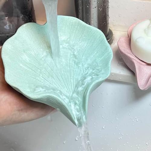 Soap Dish Soap Holder Self-Draining Soap Dish, Resin Bar Soap Holder, Ginkgo Leaf Shape Soap Tray Soap Saver for Bathroom,Kitchen,Sink,Bathtub, Easy Cleaning and Keep Dry - color: Ginkgo Leaf