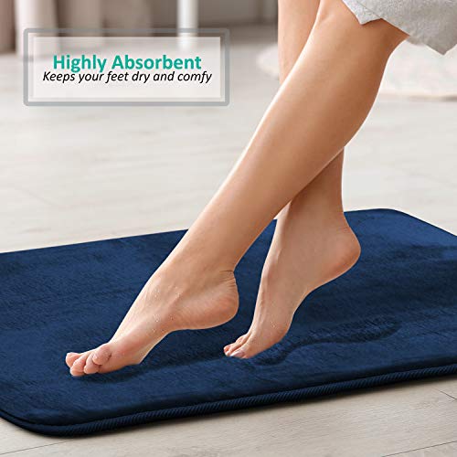 Clara Clark 3 Piece Bathroom Rugs Bath Mat Set, Velvet Memory Foam Bath Mats for Bathroom - Non-Slip, PVC Backing Bath Rugs, Washable - Dries Quickly, Blue - color: Blue, style: 17 x 24 + 20 x 32 + Contour