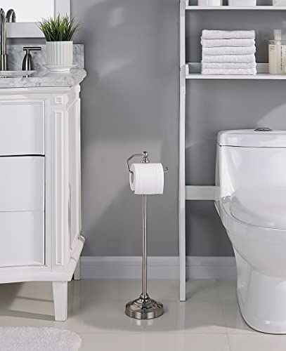 SunnyPoint Deluxe Free Standing Heavy Weighted Toilet Tissue Paper Roll Holder Stand (Brushed Nickel) - color: Brushed Nickel