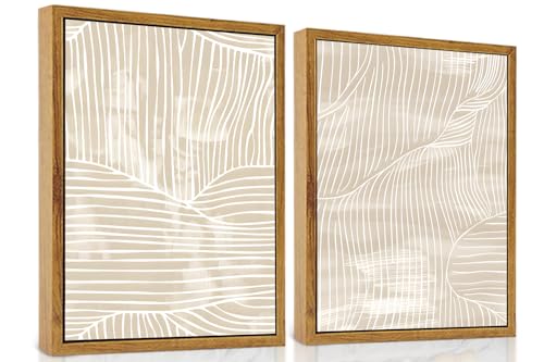 ARTZIO Framed Canvas Wall Art–Abstract Mid‑Century Minimalist Boho Vintage Set of 2 Beige Prints,Ready to Hang for Living Room,Bedroom, Bathroom & Office–12×16″ - color: 2-PCS-2, size: 12"x16"