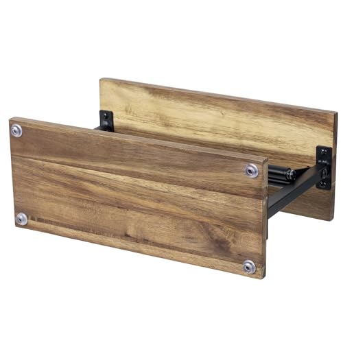 MyGift Premium Solid Acacia Wood Paper Towel Holder with Top Display Shelf and Matte Black Metal Frame, Freestanding Kitchen Countertop Disposable Roll Dispenser Storage Rack - color: Acacia Wood