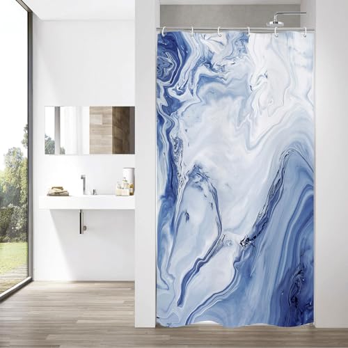 MitoVilla Navy Blue Marble Small Stall Shower Curtain 36 x 72, Abstract Ombre Half Size Narrow Shower Curtain Set, 36 inch Modern Fabric Shower Curtains for Chic Luxury Bathroom Decor - color: Navy, size: 36"W x 72"L (Pack of 1)