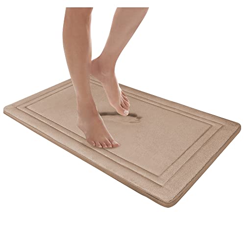 MICRODRY Quick Drying Memory Foam Framed Bath Mat with GripTex Skid-Resistant Base, 21x34, Linen - color: Linen, size: 21" x 34"