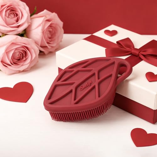 Sndyi Silicone Body Scrubber, Gentle Exfoliating Body Scrubber for Sensitive Skin, Leaf Shaped Shower Scrubber for Body with Lathering Bristles, Silicone Loofah Body Brush for Showering, Red - color: Red
