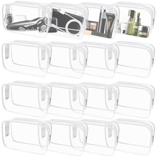 16 Pieces Clear Makeup Bags Bulk, TSA Approved Toiletry Bag for Travel, PVC Waterproof Cosmetic Pouches Clear Pouch with Zipper for Men and Women Carry-on Travel Essentials Cosmetic Bags (White-M) - color: White-M
