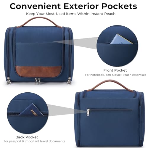 Ralnitote Large Hanging Toiletry Bag for Men, Travel Bathroom Bag with Hook, Hygiene Bag Organizer for Shower, Shaving & Grooming Essentials, Navy - color: Navy