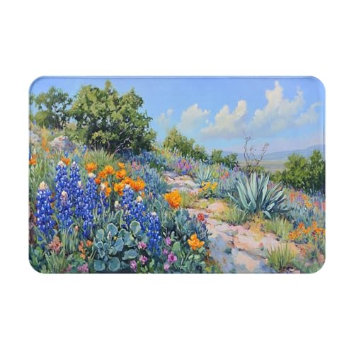 Bath Mat Blue Flowers Texas Bluebonnet Quick Dry Bathroom Rugs Non Slip Absorbent Shower Flannel Rug Floor Mat for Bathroom,Bathtub,Sink,Bedroom,16"X24" - color: Cay24