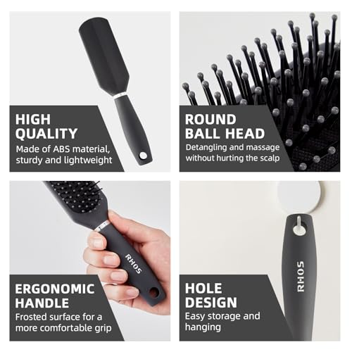 RHOS Hair Brush for Men - Detangler Hair Brush for Styling/Massage - Nylon Bristles with Cushion for Wet & Dry Hair, Bangs, Thin, Short Hair - Gray - color: 1 Pack-Grey with cushion