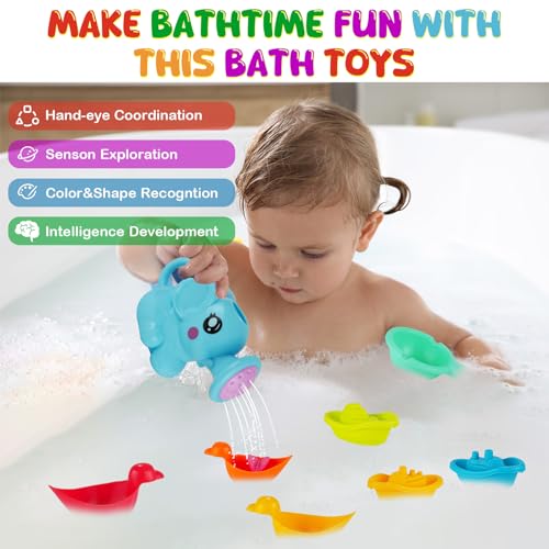 Baby Bath Toys for Kids,12 PCS Mold Free Bath Toys for Toddlers with Floating Boats,Watering Can,Floating Ducks & Bath Spoons, Bathtub Water Pool Toys for Babies and Toddlers - size: #1