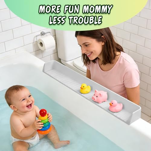 Splash Guard for Bathtub Kids - Silicone Bathtub Splash Guard with 11 Suction Cups, Bath Tub Play Shelf for Kids & Toy Holder, Prevent Water Spill in Bathroom, Fun Bath Time for Toddlers Baby(grey) - color: Gray