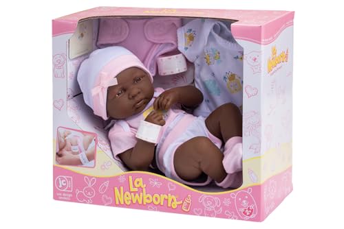 8 piece Layette Baby Doll Gift Set | JC Toys - La Newborn Nursery | 14" Life-Like African American Newborn Doll w/ Accessories | Pink | Ages 2+ - color: Pink African American
