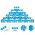 3 Gram Sample Jars with Lids, 25 Count Mini Cosmetic Containers - Makeup Travel Containers with Labels, Tiny Disposable Spatulas - color: Blue