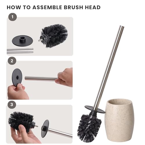 Clasin Home Toilet Bowl Brush and Holder with Stainless Steel Long Handle, Toilet Scrubber Brush with Durable Base, 360° Deep Cleaning Bristles for Bathroom, Compact Set for Small Space (Beige) - color: Beige
