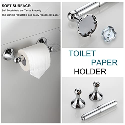 BGL Bathroom Hardware Set, Chrome Adjustable Expandable Towel Bar 4-Piece Bathroom Accessory Set Wall Mounted Robe Hook Toilet Paper Holder Towel Ring Towel Bar - color: Chrome