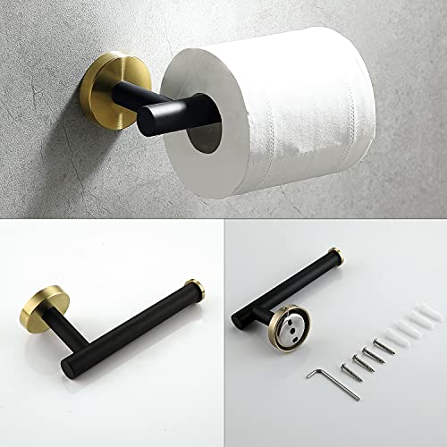 4 Piece Stainless Steel Matte Black and Brushed Gold Bathroom Hardware Set Include Hand Towel Ring Holder, Toilet Paper Holder,and 2 Robe Towel Hooks,Bathroom Accessories Kit - color: Black and Brushed Gold