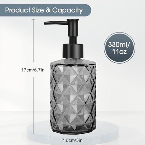 Topsky 2 Pack Glass Soap Dispenser with Black Plastic Pump, 330ml Liquid Hand Soap Dispenser, Rustproof Pump for Kitchen & Bathroom, Great for Lotions, Essential Oil, Liquid Soaps-Gray - color: Diamond-clear Black, size: Plastic Pump