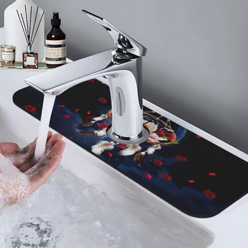 Dreamcatcher Rose Flowers Kitchen sink faucet pad, strong water absorption, anti slip, easy to clean, very suitable for splash and drip prevention, suitable for kitchens and bathrooms - color: Dreamcatcher Rose Flowers
