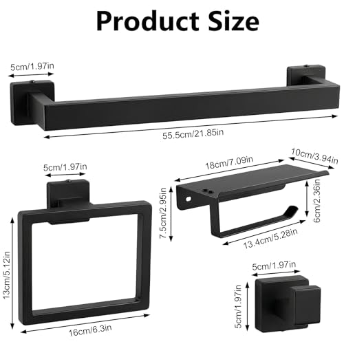 Tudoccy Matte Black Bathroom Accessories Set, 10-Piece 24 in Bathroom Hardware with Upgraded Wall Anchors, SUS304 Stainless Steel Rustproof Towel Bar Towel Ring Toilet Paper Holder with Shelf - color: Black, size: 24 Inch 10 pcs
